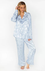 Classic Cropped PJ Set ~ Blue Floral Silky